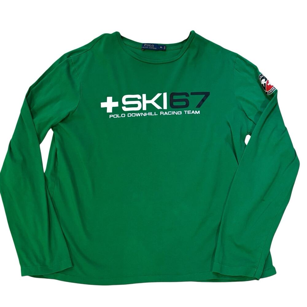 Polo Ralph Lauren Ski 67 Switzerland Downhill Racing Tee Green Tagged XL Fits L*